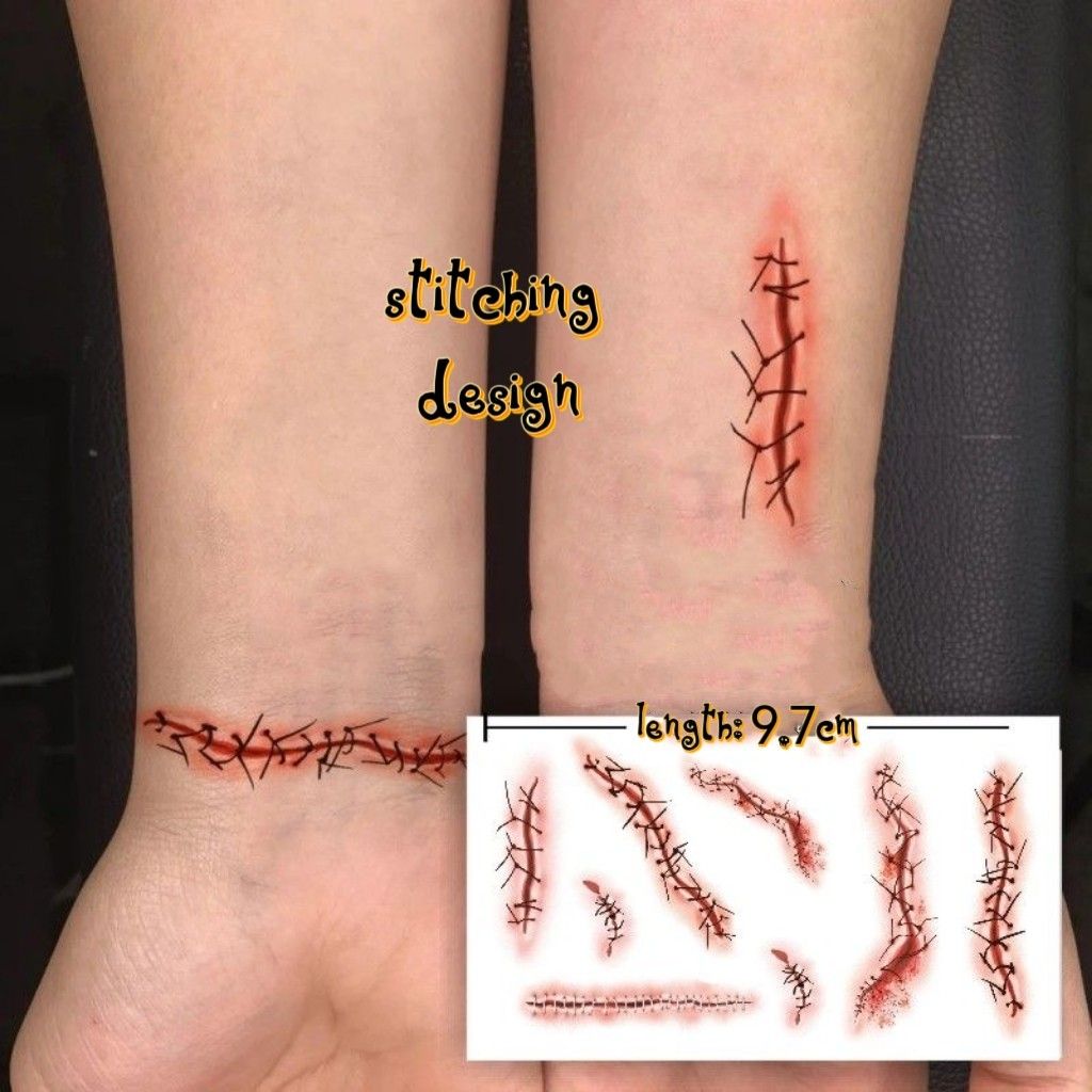 Halloween Zombie Scars Stitches Blood Temporary Tattoos Costume Wound  Make-Up U☆ | eBay