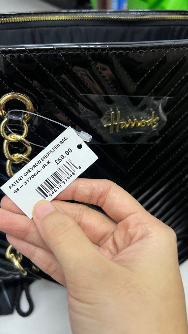 Harrods patent chevron backpack deals