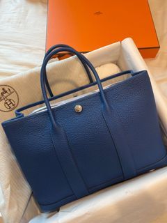 Hermes Bag Garden Party 36 Bag Bleu Indigo Negonda Leather Palladium •  MIGHTYCHIC • 