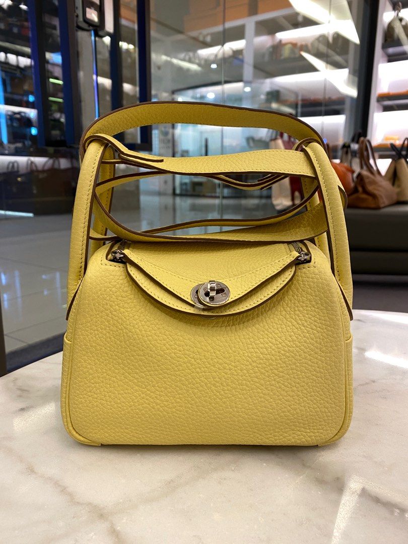 Hermes Jaune Poussin Yellow Clemence Mini Lindy Handbag Bag