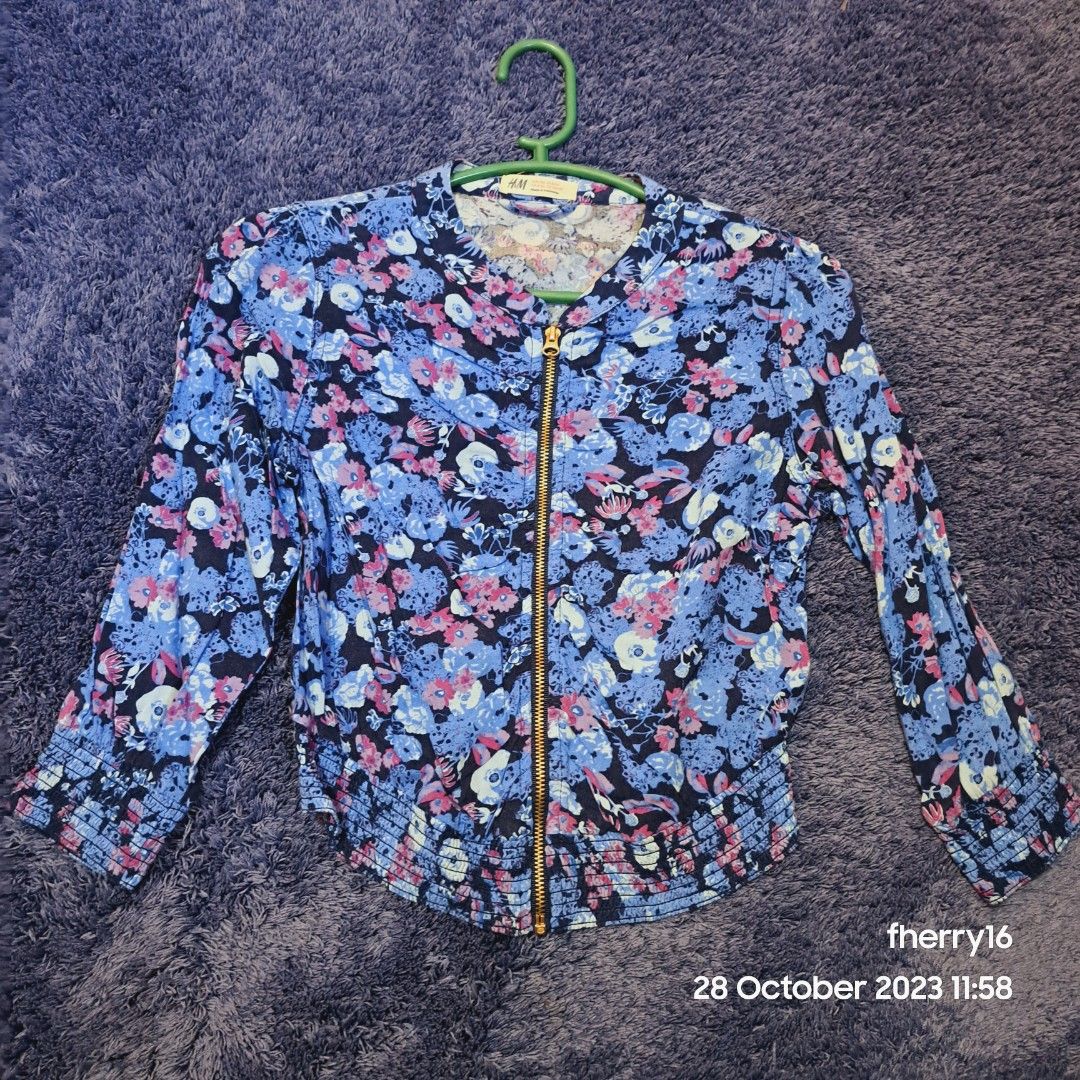 H M 8 9y Floral Cardigan jacket Cotton fabric thin Shoulder 28cm