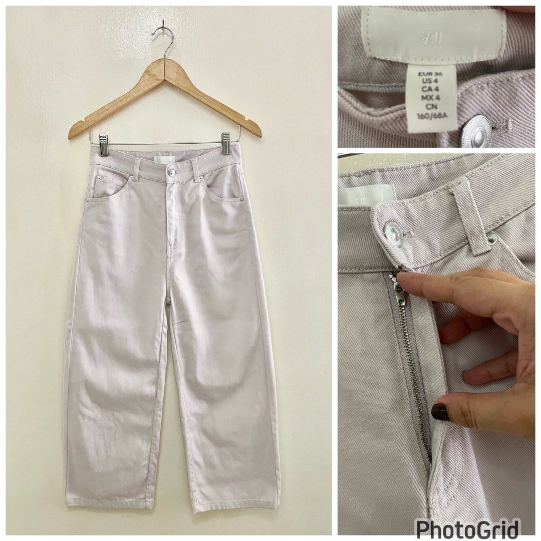 H&M nude hw wide leg cropped mom jeans, Women's Fashion, Bottoms, Other  Bottoms on Carousell