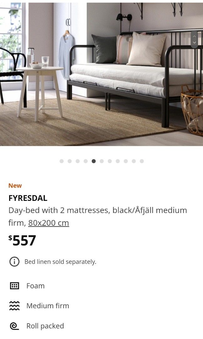 Ikea Fyresdal daybed and two Afjall mattresses, Furniture & Home Living, Furniture, Bed Frames