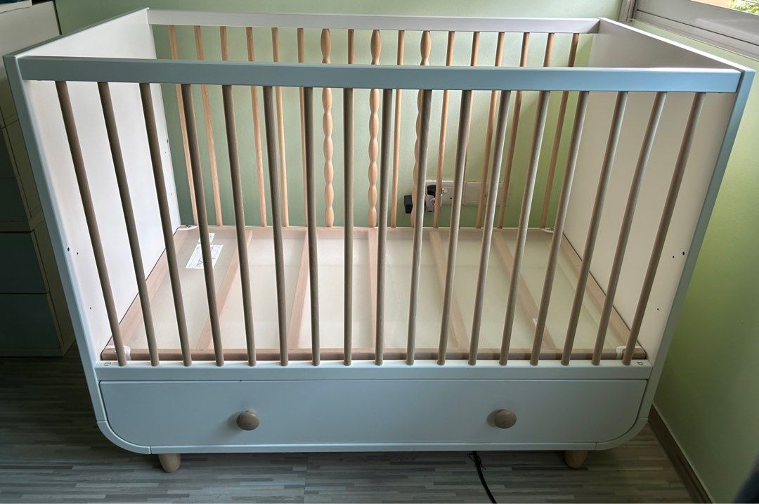 Ikea Myllra Baby Cot with drawer and pocket spring mattress, Babies