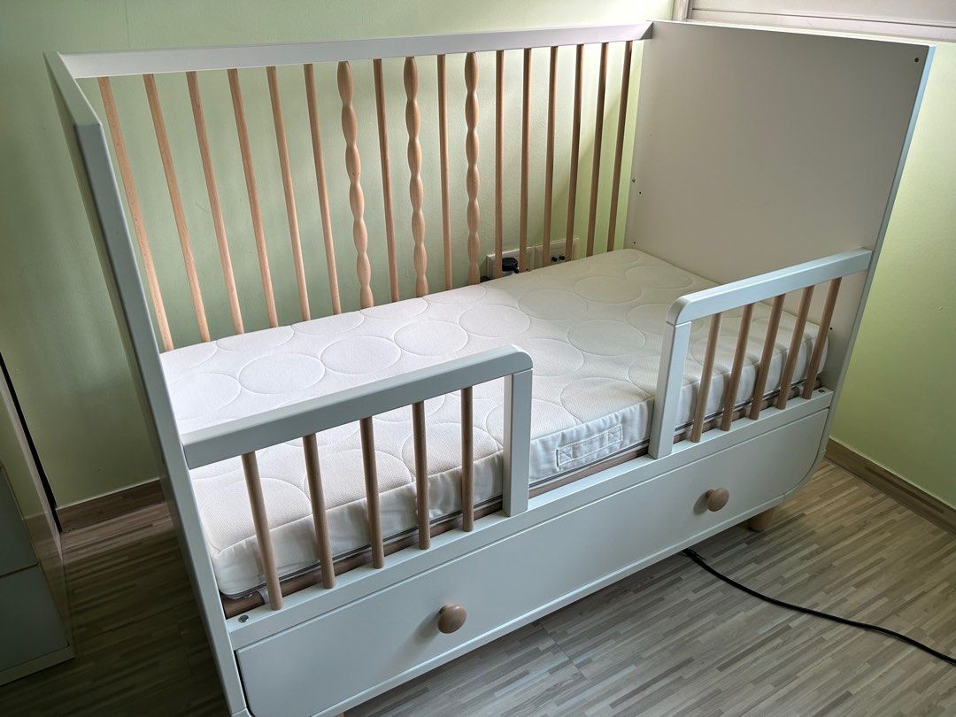 Ikea Myllra Baby Cot with drawer and pocket spring mattress, Babies