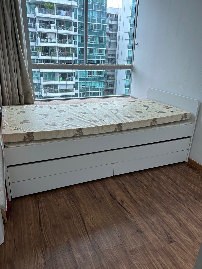 Ikea slakt bed with rollout bed and drawers, Furniture & Home Living