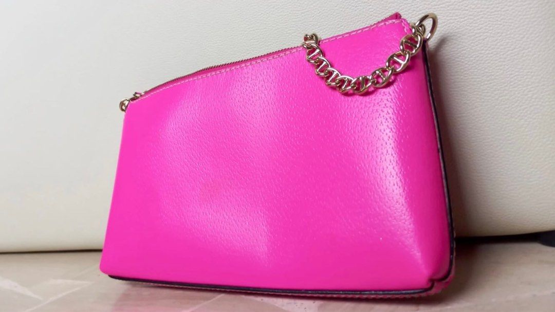 Small Dome Bag Embossed Detail Neon Pink Double Handle