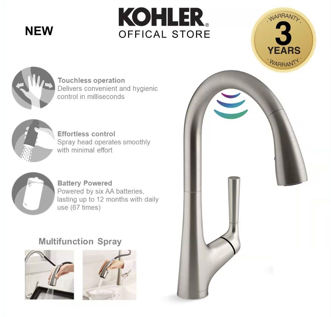 KOHLER Malleco Touchless Kitchen Faucet with Pulldown Spout, Vibrant