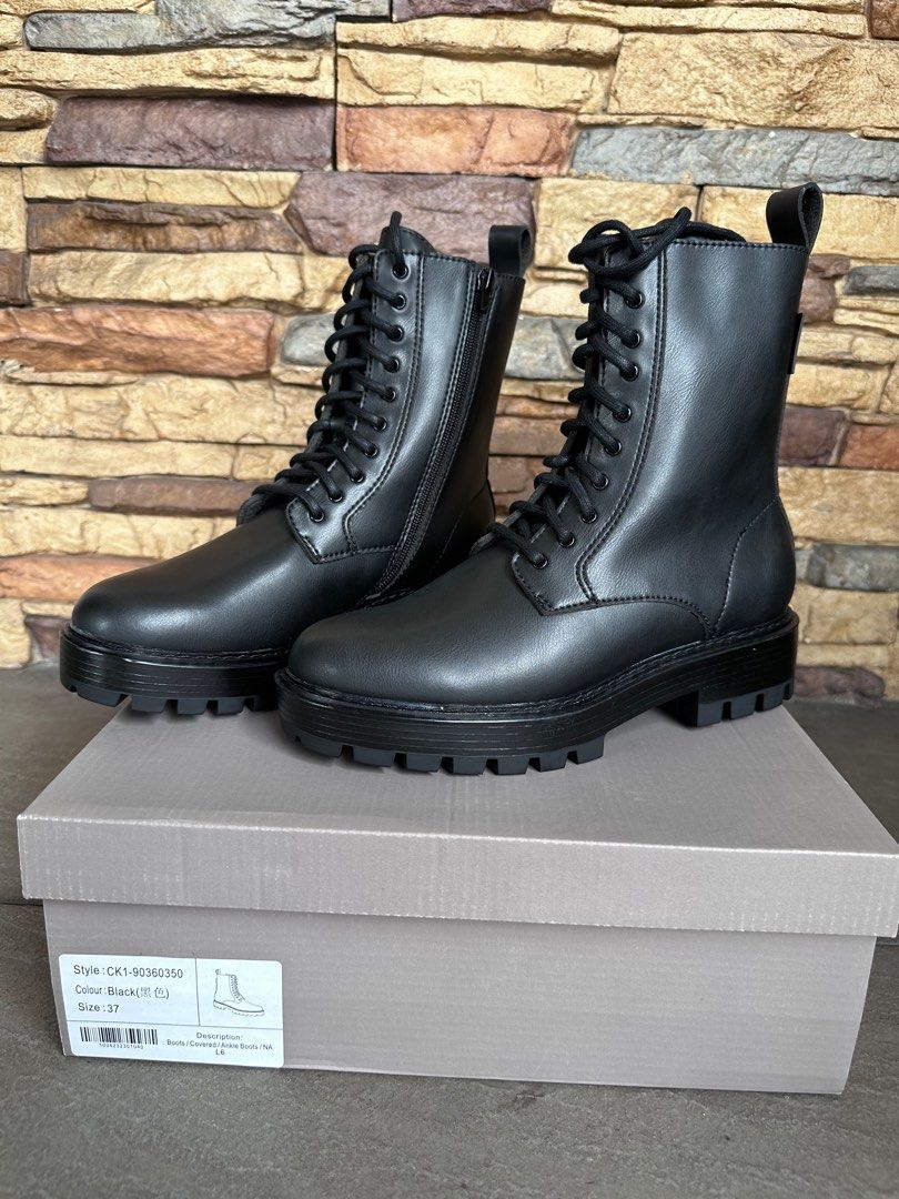 Womens black combat boots size 1 shop