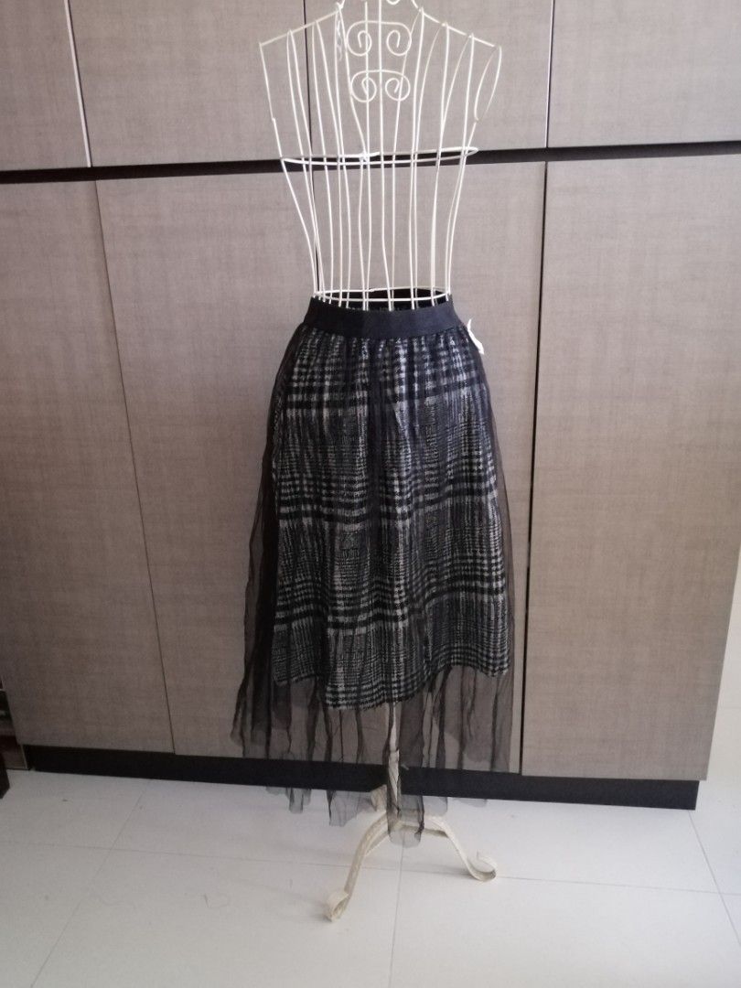 Tulle Layer Pinstripe Skirt-