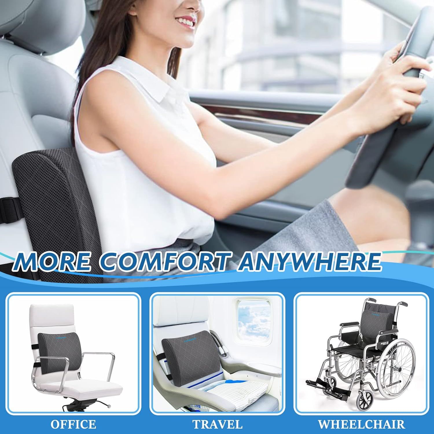 Fortem Seat Cushion & Lumbar Support for Office Chair, Car, Wheelchair,  Memory Foam Pillow, Washable Covers (Grey) 
