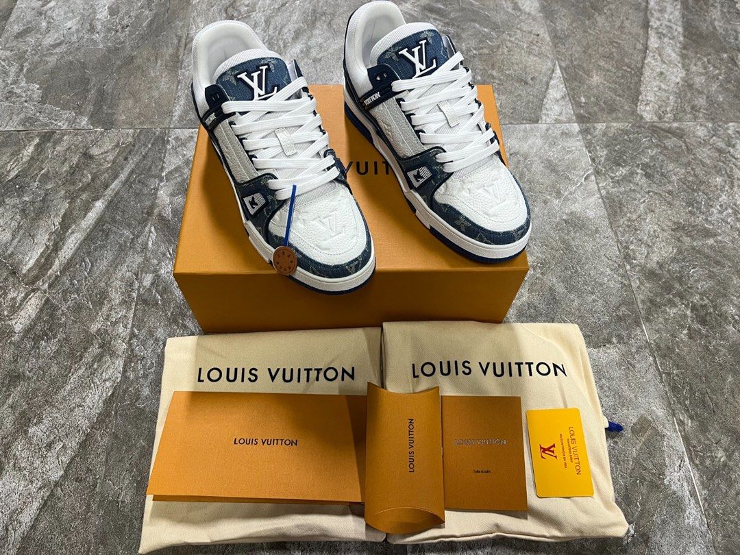 Louis Vuitton Monogram Strap Trainer White Blue US 11