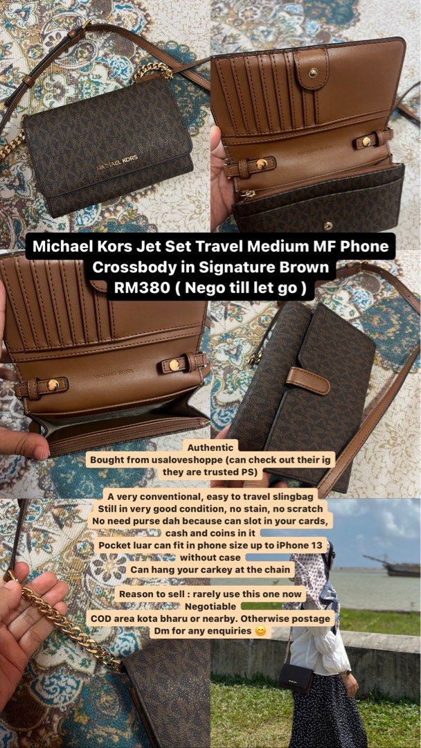 Michael Kors Jet Set Travel Medium Multifunction Phone Crossbody Signature  Brown – YF Resources