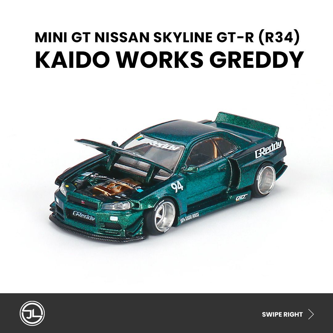 MINI GT NISSAN SKYLINE GT-R (R34) KAIDO WORKS GREDDY V1, Hobbies & Toys,  Toys & Games on Carousell