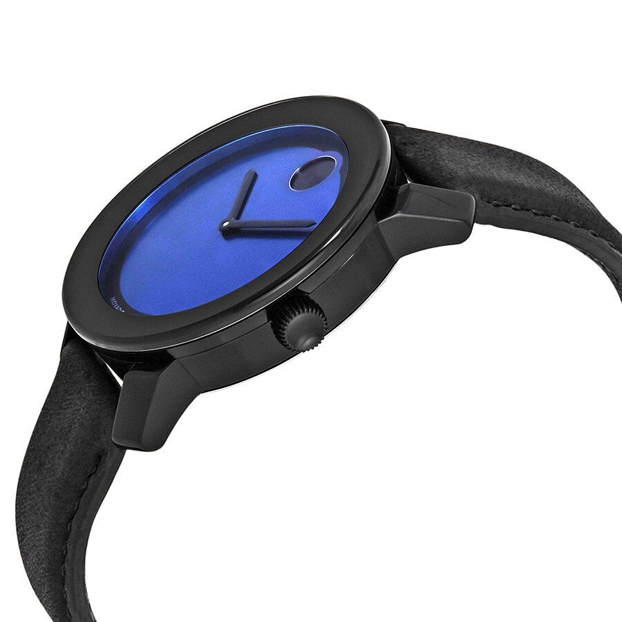 Movado Bold Black/Blue Dial Watch (Category: Men's Watches) located in Quezon City. Submitted by lix12 (Listing ID 1262511760, Image 2). Description: ❣️💯 Authentic ❣️Black TR90 composite case with a black leather strap. Fixed black TR90 composite bezel. Black / blue dial with black hands. No markers. The Movado dot appears at the 12 o’clock position. Dial Type: Analog. Quartz movement. Scratch resistant mineral K1 crystal. Pull / push crown. Sol