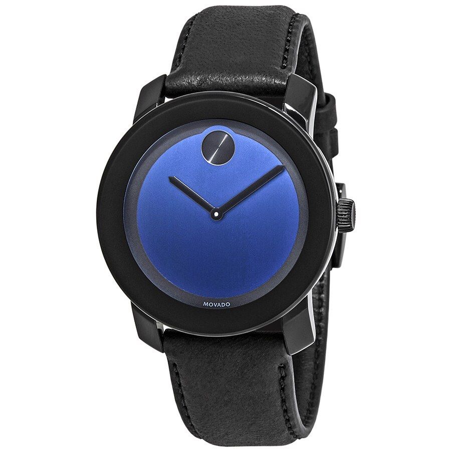 Movado Bold Black/Blue Dial Watch (Category: Men's Watches) located in Quezon City. Submitted by lix12 (Listing ID 1262511760, Image 1). Description: ❣️💯 Authentic ❣️Black TR90 composite case with a black leather strap. Fixed black TR90 composite bezel. Black / blue dial with black hands. No markers. The Movado dot appears at the 12 o’clock position. Dial Type: Analog. Quartz movement. Scratch resistant mineral K1 crystal. Pull / push crown. Sol