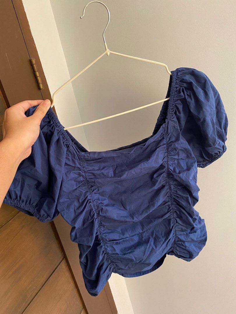 Navy Blue Puff Sleeve T Shirt
