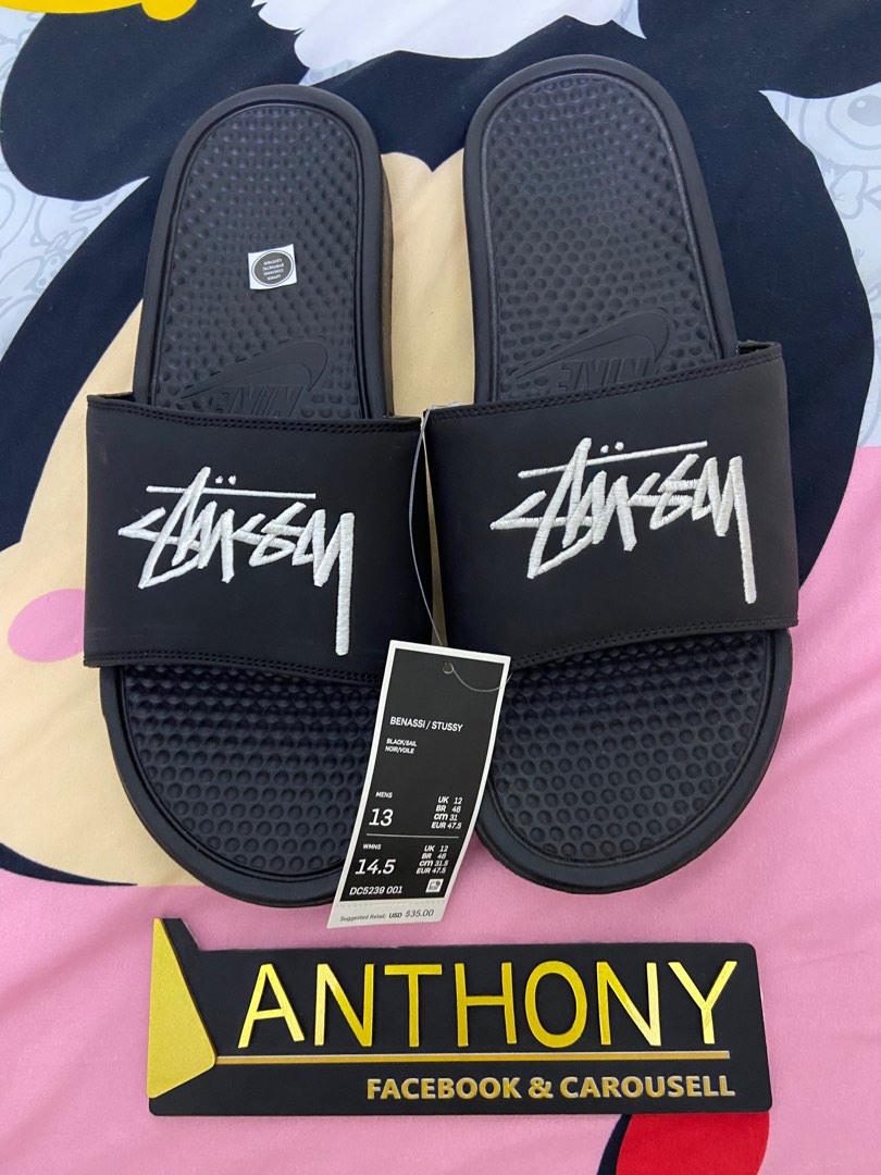 Nike x Stussy benassi black noir slide sandals us 13 Men s