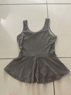 No brand checkered black white peplum top - Free size