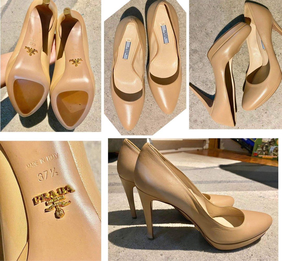 PRADA 26S POINTED TOE PUMPS 55MM IN NUDE SHEEPSKIN WITH LOGO