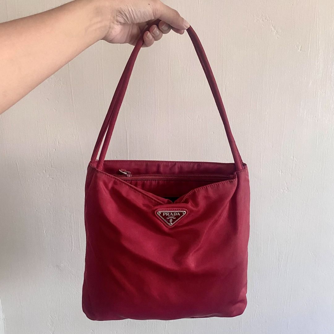 Authentic Prada burgundy red Amaranto nylon tote shoulder bag