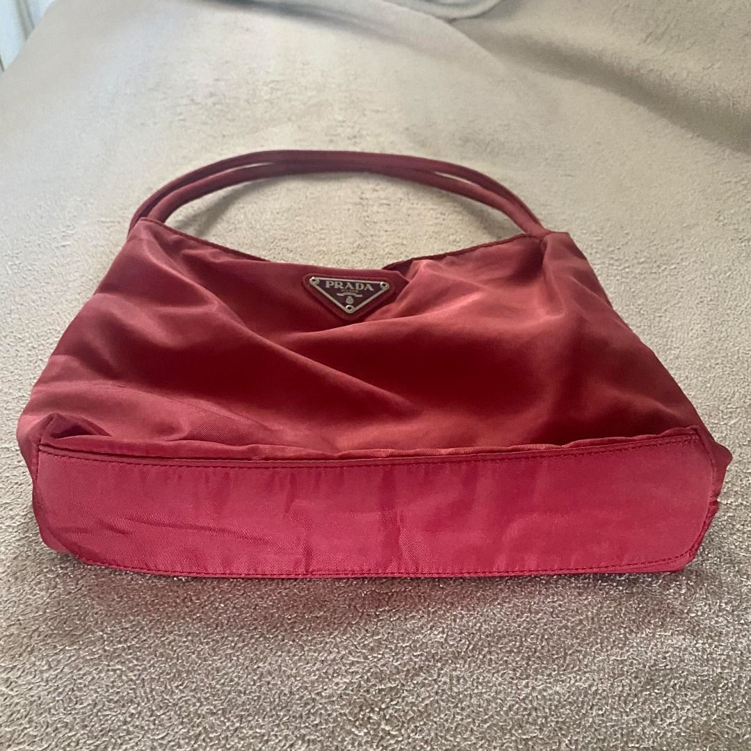 Authentic Prada burgundy red Amaranto nylon tote shoulder bag