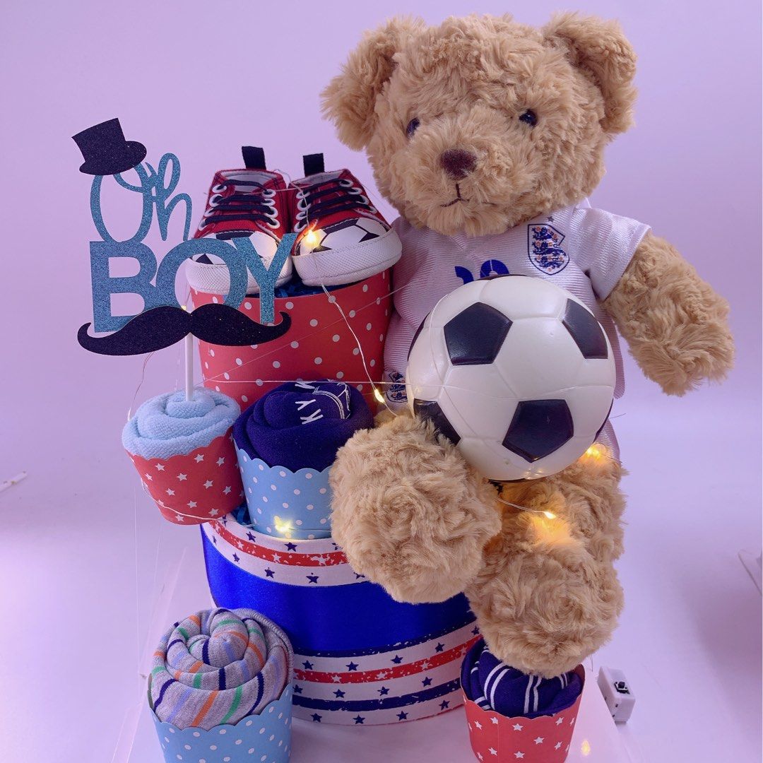 Ready stock 2-tier Soccer themed Diaper Cake, Babies Kids