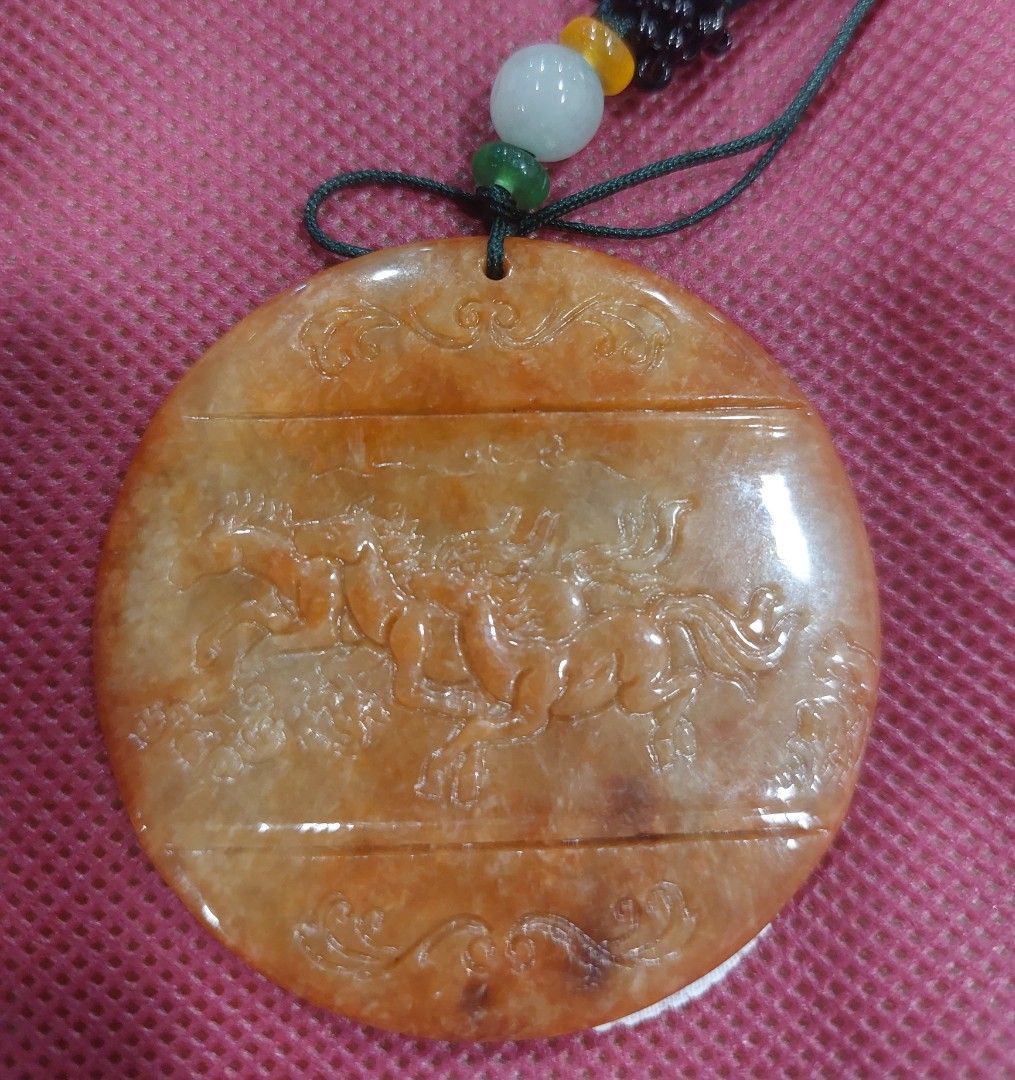 S> beautiful rare orange jade pendant, 馬到成功, ma dao cheng gong, horse, 马  with certificate, Luxury, Accessories on Carousell