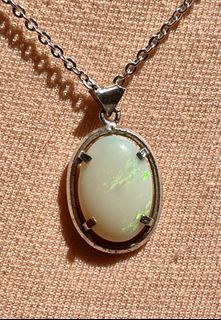 Solid Genuine White Opal Cabochon Necklace