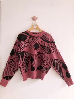 Sweater rajut motif ungu pink magenta semi crop