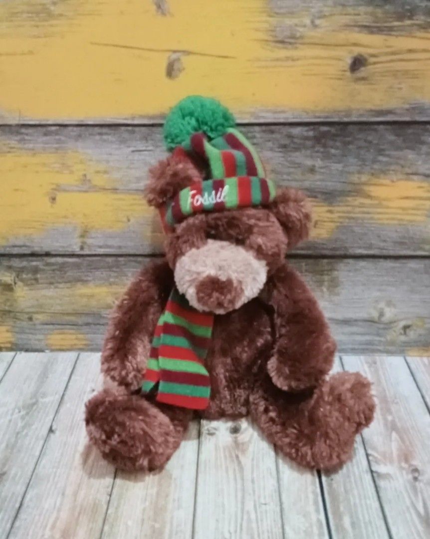 Teddy Bear Brown Fossil green striped Toys Collectibles Mainan