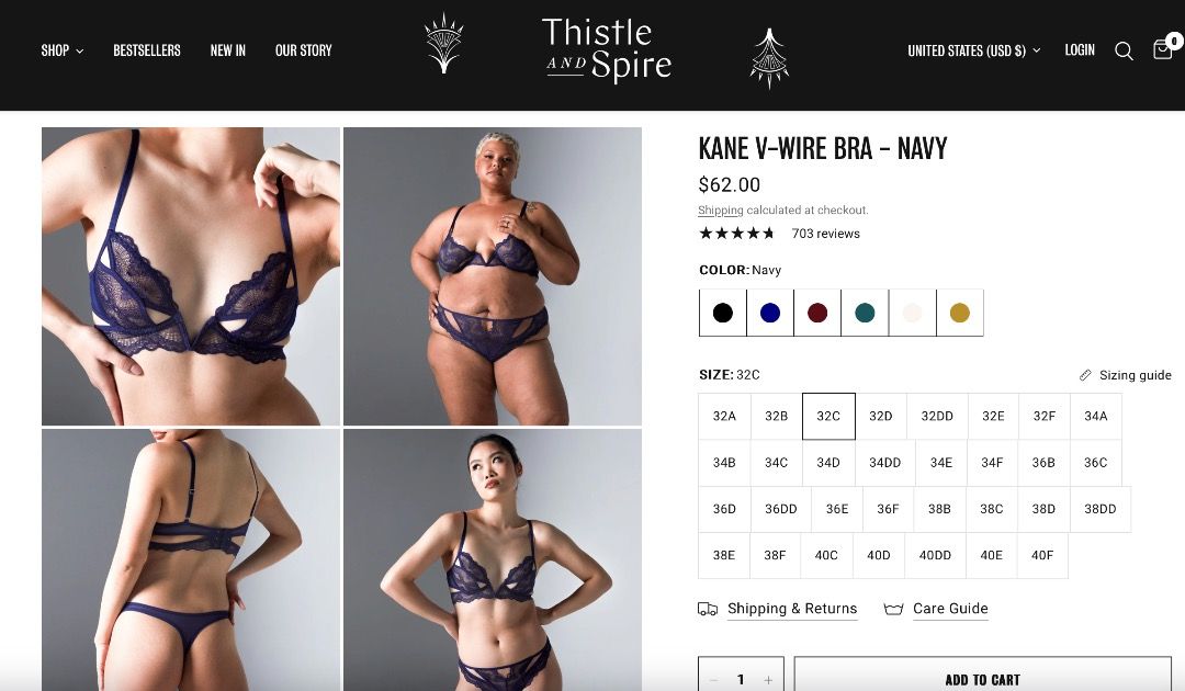 Thistle and Spire KANE V-WIRE BRA - NAVY (size 32C), Women's Fashion, New  Undergarments & Loungewear on Carousell