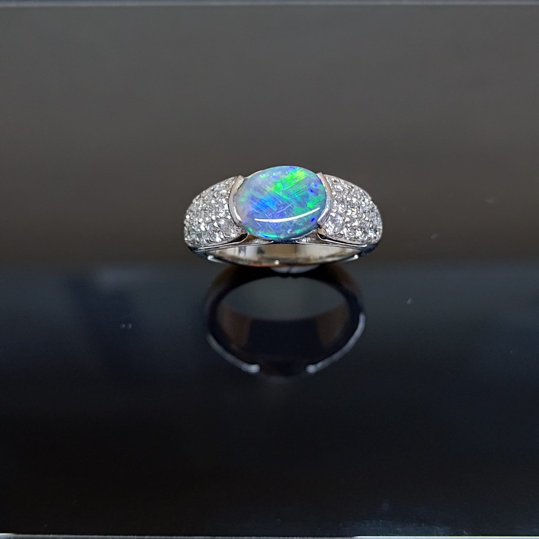 TP PT900 Black Opal Ring Opal 1.41ct Diamond 26 0.85ct Size 12 w