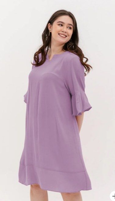 UK22 Lillian Trumpet Sleeve Dress In Mauve Purple Women s Fashion