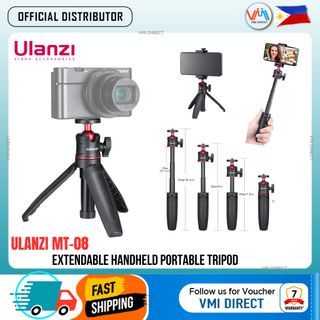 Ulanzi MT-08 Extendable Handheld Portable Tripod / Monopod with 1/4 inch Screw to Handle Cellphone Folding Camera Stand for Selfie Accessory use for vlogging, streaming, outdoor videography, selfie stick - VMI Direct