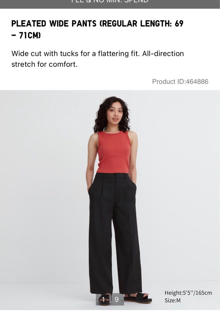 Uniqlo Wide Pleated Pants in Black, Women's Fashion, Bottoms, Other Bottoms  on Carousell
