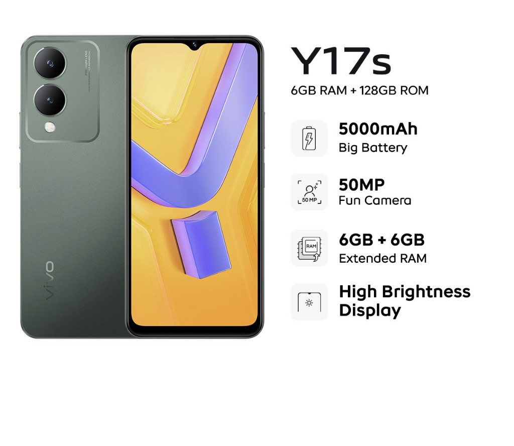 vivo Y17s Smartphone, 6GB+6GB RAM Extendida 128GB ROM Teléfono Móvil,  Pantalla HD+ de 6