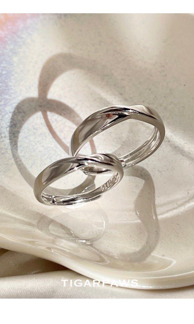 White Gold Plated Minimalist Adjustable Wedding Band Rings 925 Silver