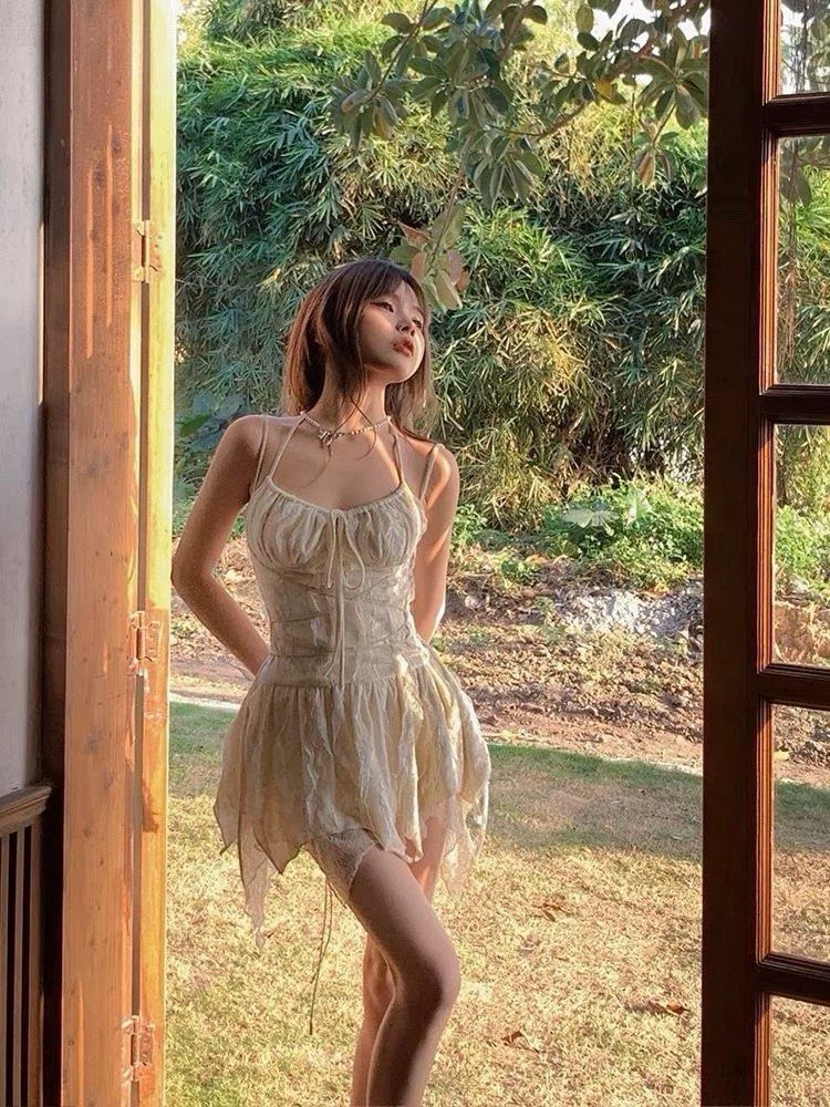 Y2K x cottage core fairy aesthetic Pinterest girl shiny silky dress