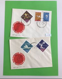 1964 Poland sports fdc x2, Tokyo Olympics, stamp set short of 2 values