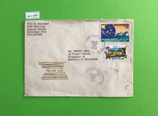 1978 Philippines airmail to Singapore, TB stamp seal tied by postmark to postage stamp & envelope