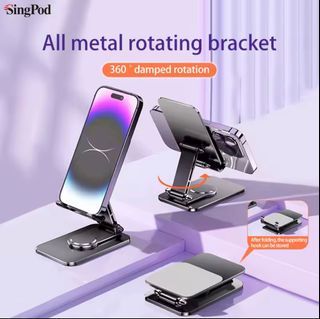 360 ° Rotating Portable Desktop Aluminum Alloy Mobile Phone Holder Lazy Person Folding Live Streaming Tablet Metal Mobile Phone Holder - Available Color: Silver