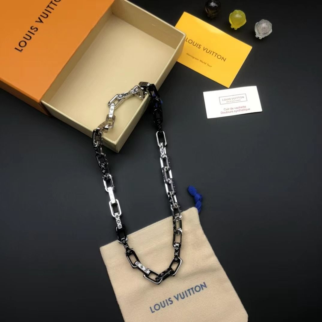 Louis Vuitton Monogram Chain Necklace M00677 Metal Silver Black