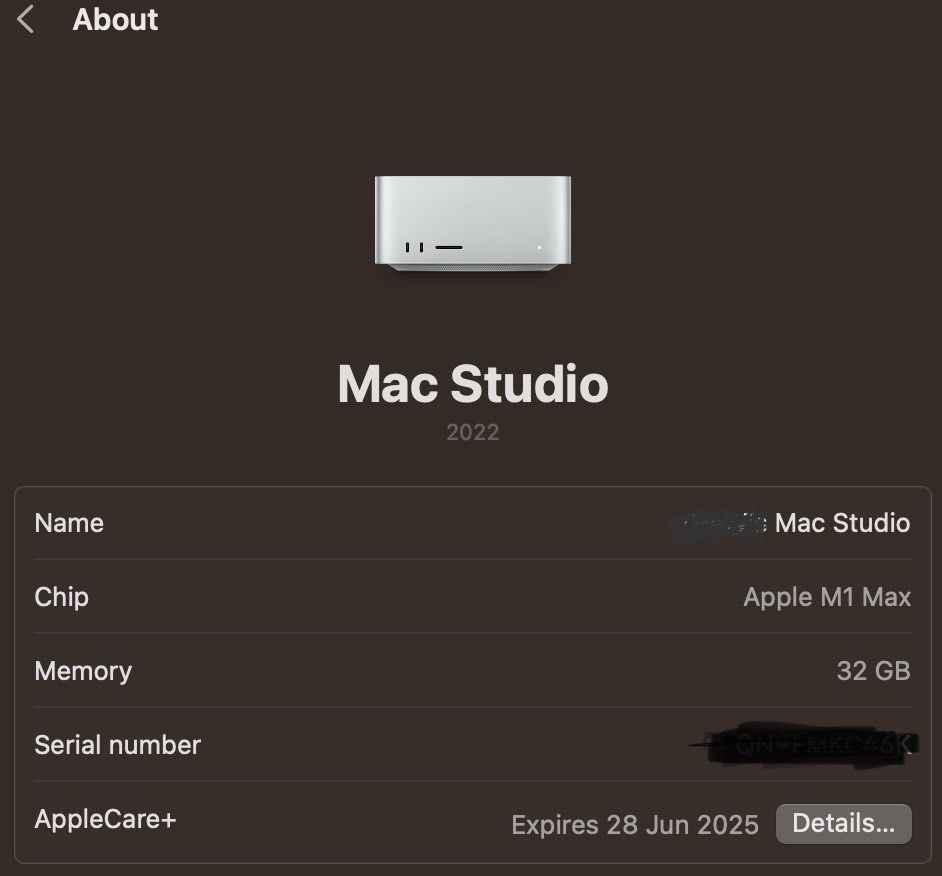 AppleCare+保養至06/2025* Mac Studio M1 Max 1TB SSD, 電腦＆科技, 桌 