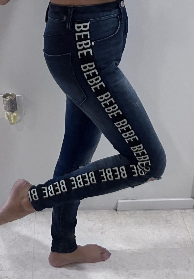 Bebe logo tape blue jeans casual classy chic classic skinny high rise 25