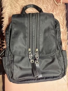 Black Nylon Leather Mini Backpack
