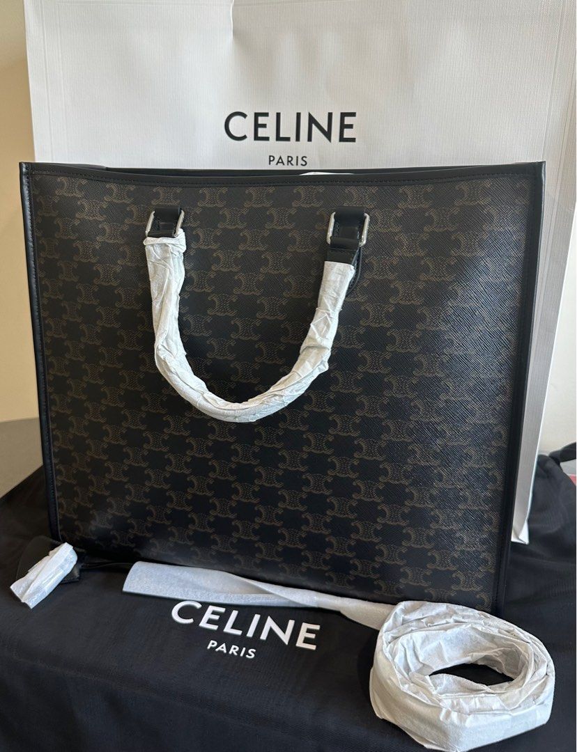 CELINE CABAS VERTICAL in TRIOMPHE canvas calfskin Luxury Bags
