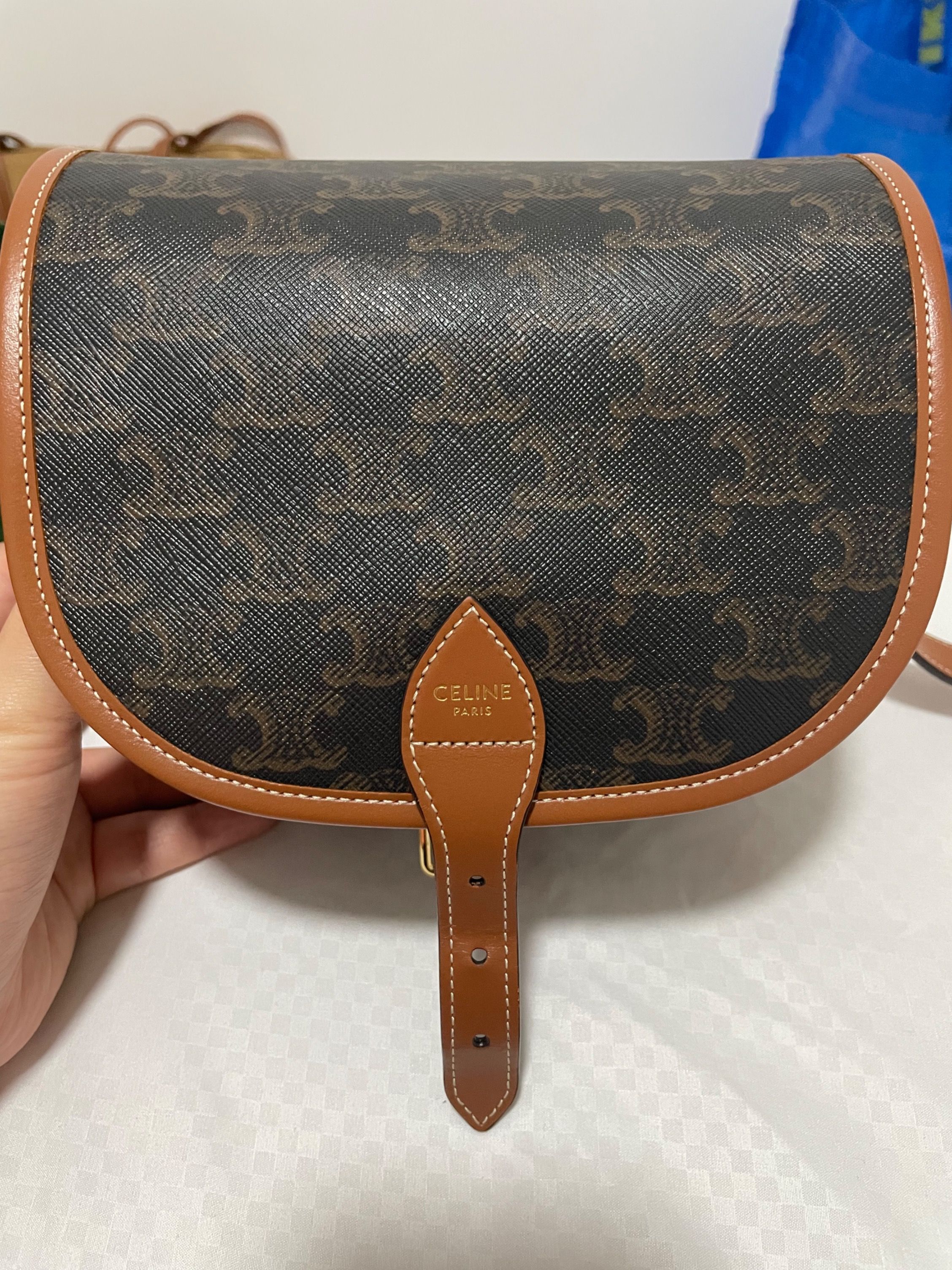 Celine Medium Folco Bag in Triomphe Canvas and Calfskin