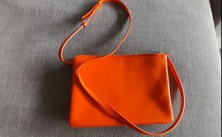 Authentic Celine Women's Shoulder Bag Leather Orange Trio Large  Pre-loved