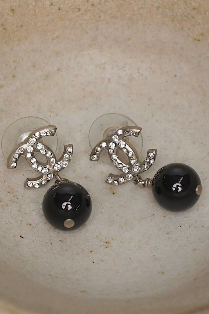 Chanel Black Pearl Earrings, Luxury, Accessories on Carousell